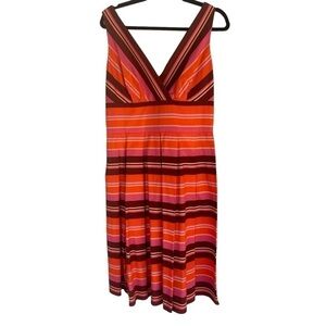 Talbots Vintage Pleated Striped Fit & Flare Midi Dress Cotton Sleeveless